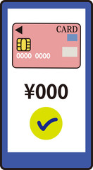 キャッシュレス　決済　クレジットカード　携帯電話　スマートフォン　画面　成功　シンプル　イメージ