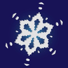 Simple christmas snowflake on blue background.