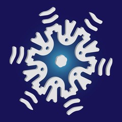 Simple snowflake with shadow on blue background.