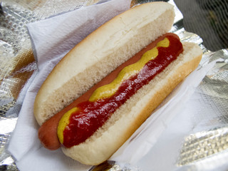 hot dog with mustard and ketchup