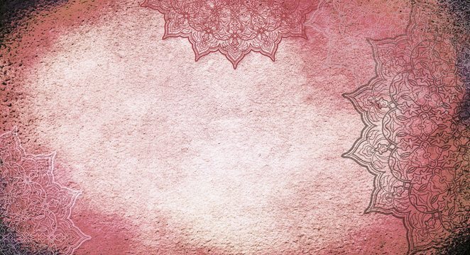 Earthy textured watercolor background with mandalas