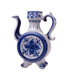 porcelain jug with painting on white background