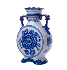 porcelain jug with painting on white background