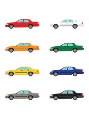 Set of sedan car side view on white background,illustration vector,Side, front, back