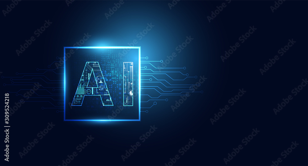 Poster abstract technology ai computing concept working data of artificial intelligence and futuristic digi