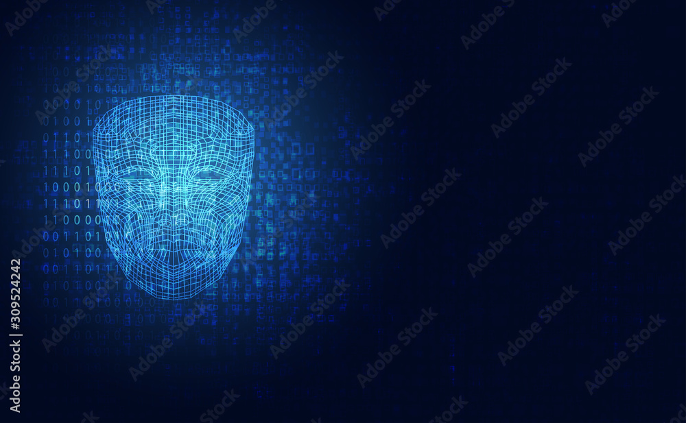 Poster abstract hologram computing face artificial intelligence for identity innovation on future design ba
