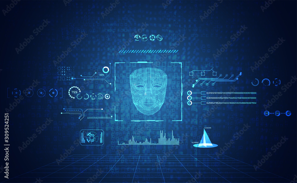 Poster abstract hud interface hologram computing scan face innovation on future design background.