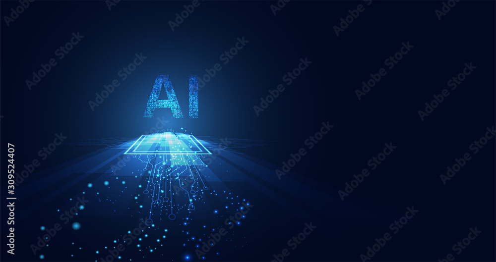 Poster abstract technology ai computing on circle concept working data of artificial intelligence and futur