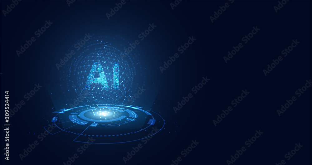 Poster abstract technology ai computing on circle concept working data of artificial intelligence and futur