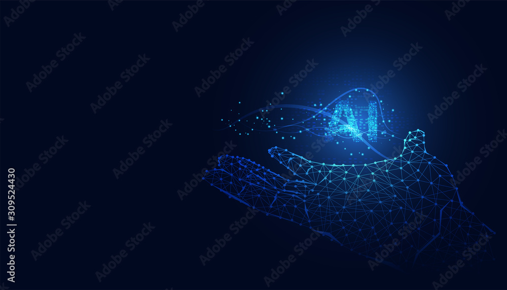 Poster abstract technology ai computing on circuit hand concept hand of robot wireframe futuristic digital 