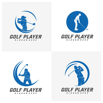 set of Golf Player logo design vector template, Vector label of golf, Logo of golf championship, illustration, Creative icon, design concept