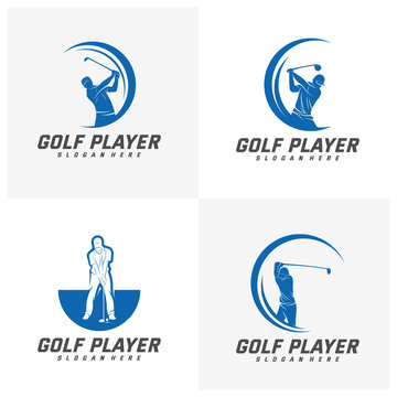 set of Golf Player logo design vector template, Vector label of golf, Logo of golf championship, illustration, Creative icon, design concept