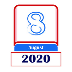 8 August 2020. Vector flat daily calendar. Date, month.