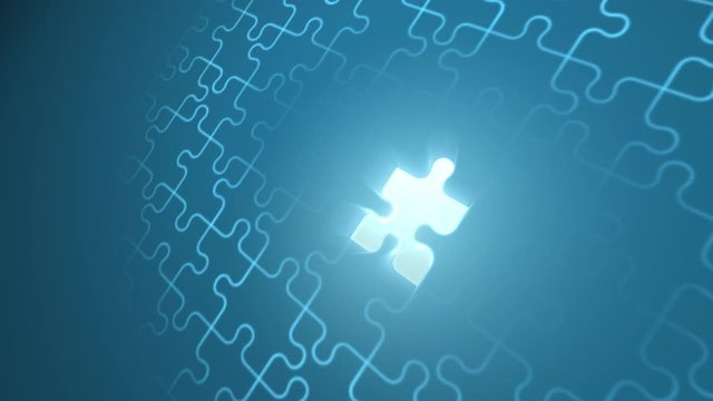 光りながらパズルのピースがはまる