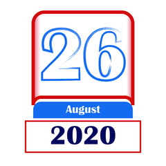 26 August 2020. Vector flat daily calendar. Date, month.