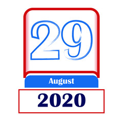 29 August 2020. Vector flat daily calendar. Date, month.