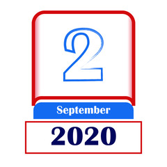 2 September 2020. Vector flat daily calendar. Date, month.