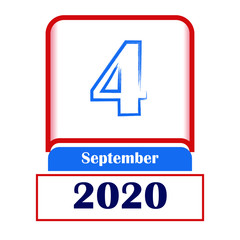 4 September 2020. Vector flat daily calendar. Date, month.