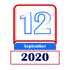 12 September 2020. Vector flat daily calendar. Date, month.