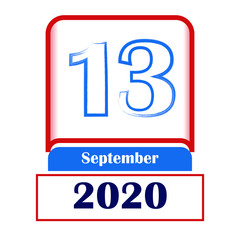 13 September 2020. Vector flat daily calendar. Date, month.