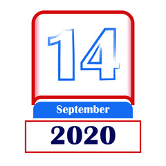 14 September 2020. Vector flat daily calendar. Date, month.