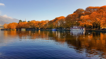giannena city in autumn season lake pamvotis greece