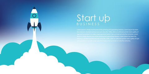 Startup business design concept with rocket