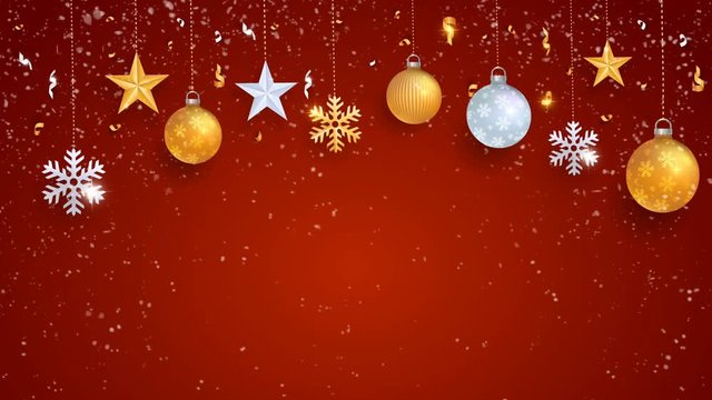 Christmas abstract red looped background animation with glitter decoration elements and snow