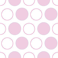 Polka Dot pattern with pink and white circles, seamless vector surface pattern design