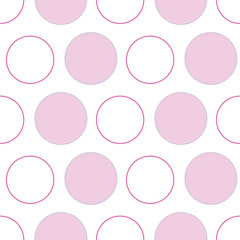 Polka Dot pattern with pink and white circles, seamless vector surface pattern design