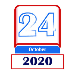 24 October 2020. Vector flat daily calendar. Date, month.