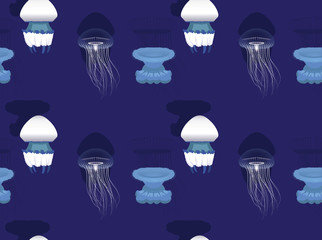 Mild Stinger Jellyfish Cartoon Orange Seamless Background Wallpaper-01