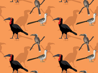 African Ground Hornbill Cartoon Seamless Background Wallpaper-01 © bullet_chained