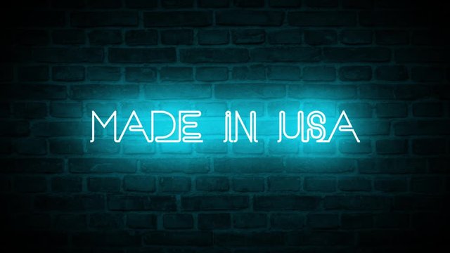 A high quality video of a neon sign that reads: Made in USA