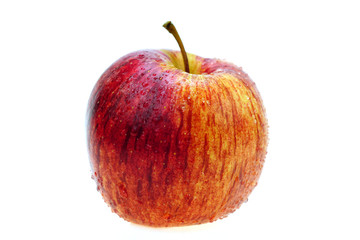 Red apples with water droplets on the surface, placed on a white background, taken with a macro lens, Isolated