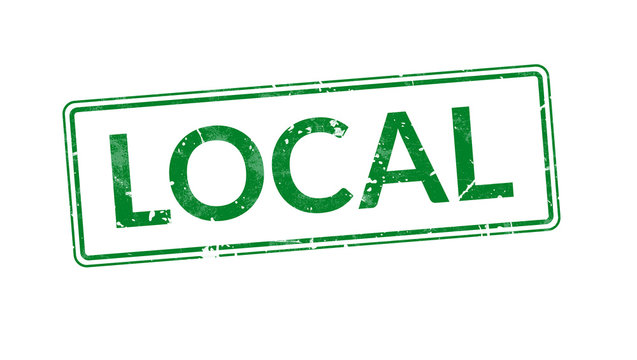 Green stamp with word Local. Rubber seal with scratches, isolated on white background. Vector 3d illustration, EPS10.