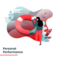 Flat Illustration Modern people and Business concept for Personal Performance. Landing page design for website and mobile website, isolated on green and red background.