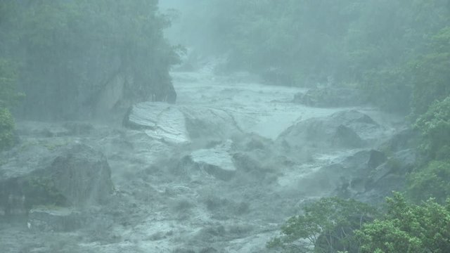 Raging Flood Waters In Mountain River As Tropical Storm Dumps Heavy Rain - Bailu