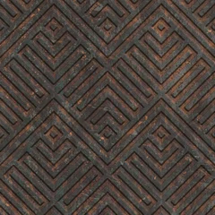 Vlies Fototapete Industrieller Stil Rostige nahtlose Textur mit geometrischem Muster auf einem metallischen Oxidhintergrund, 3D-Darstellung