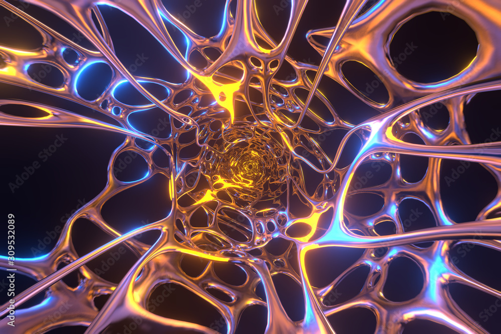 Fototapete abstract 3d rendering illustration .organic structure network neutron metal membrane sci-fi backgrou