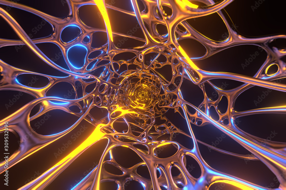 Fototapete abstract 3d rendering illustration .organic structure network neutron metal membrane sci-fi backgrou