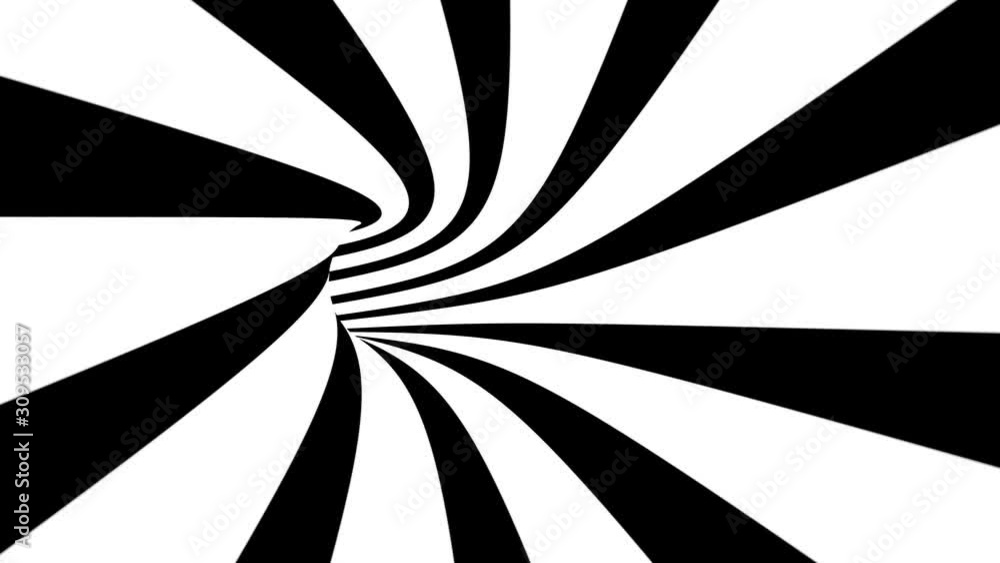 Poster abstract seamless looping black and white spiral tunnel. minimal stripes and lines. 3d rendering.