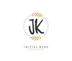 J K JK Beauty vector initial logo, handwriting logo of initial signature, wedding, fashion, jewerly, boutique, floral and botanical with creative template for any company or business.