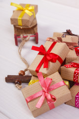 Wooden sled and wrapped gifts for Christmas or other celebration