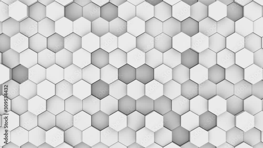 Poster seamless looping abstract background made of white hexagons of different height. technology sci-fi c