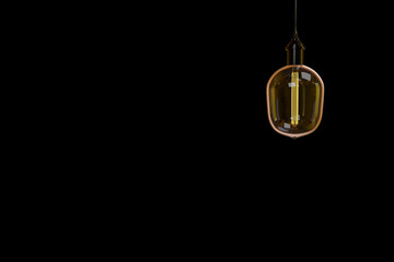 3d rendering illustration .Set of realistic edison light bulb.Vintage electric lamps glowing light bulbs isolated on black .Interior decoration elements and business idea creative thinking concept