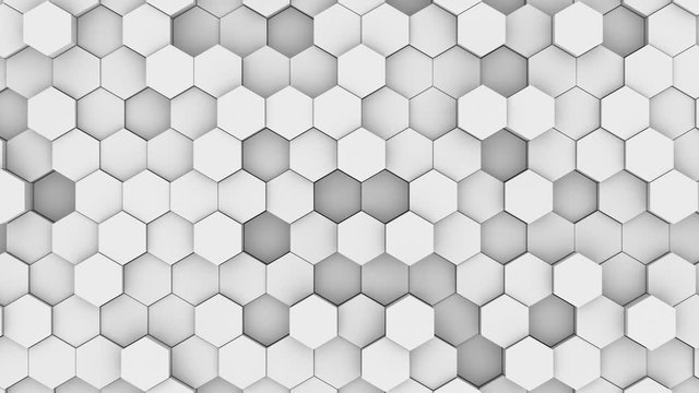 Seamless looping abstract background made of white hexagons of different height. Technology Sci-Fi concept. 3d rendering.