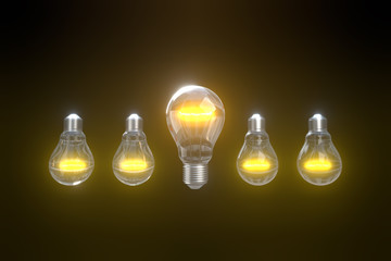 3d rendering illustration .Set of realistic edison light bulb.Vintage electric lamps glowing light bulbs isolated on black .Interior decoration elements and business idea creative thinking concept