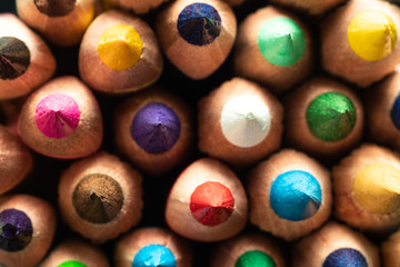 background. defocus. many colored pencils.