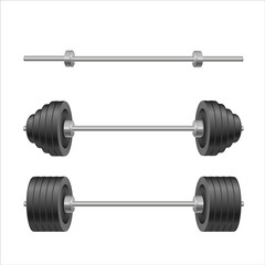 Barbells set of with different weights. Weightlifting equipment. Vector illustration in flat style isolated on white background. Vector realistic object Illustration 10 EPS